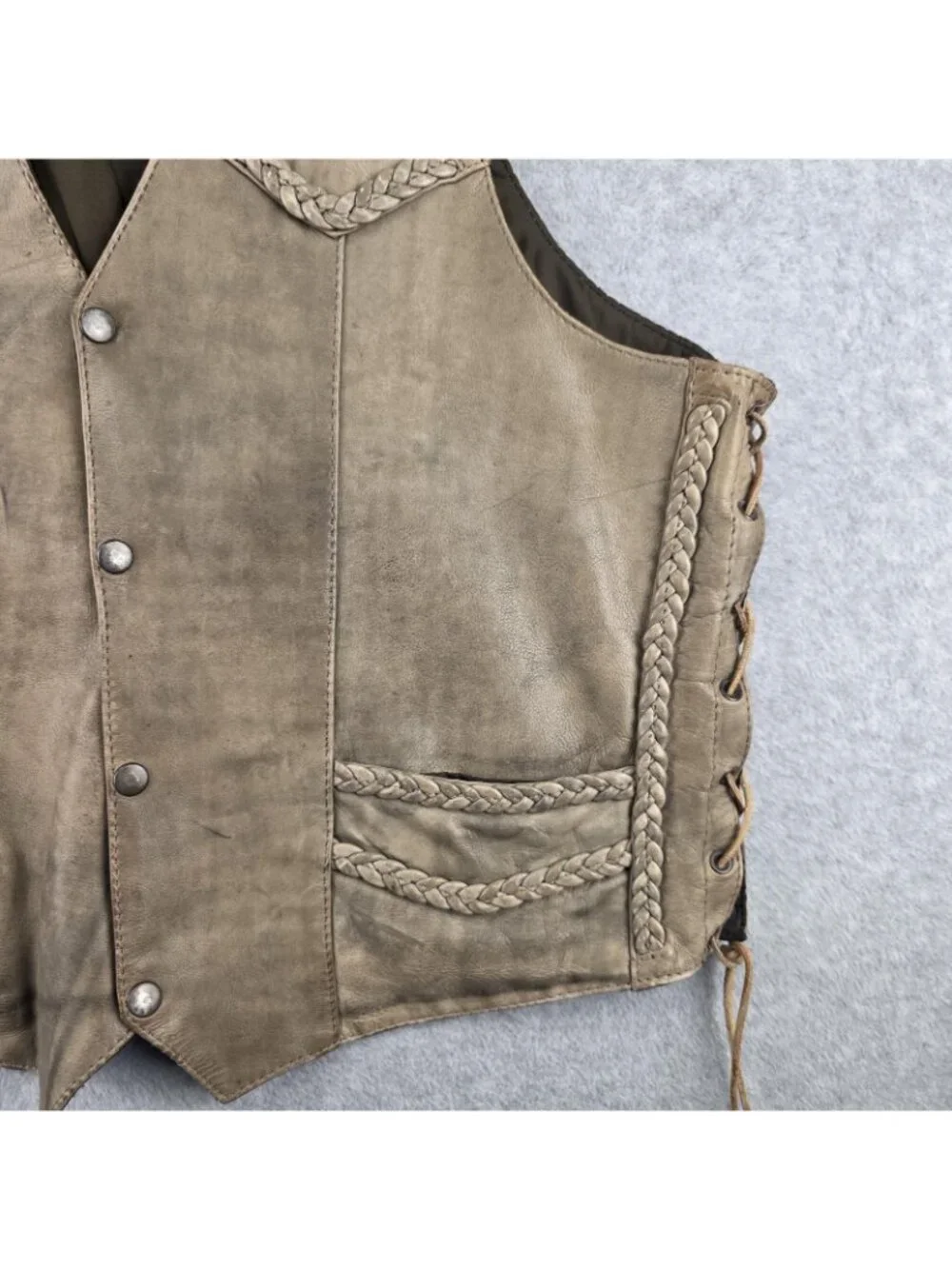 The Leather Shop Vest Mens XL Brown Leather Eagle Scenic Biker Lace Up Vest